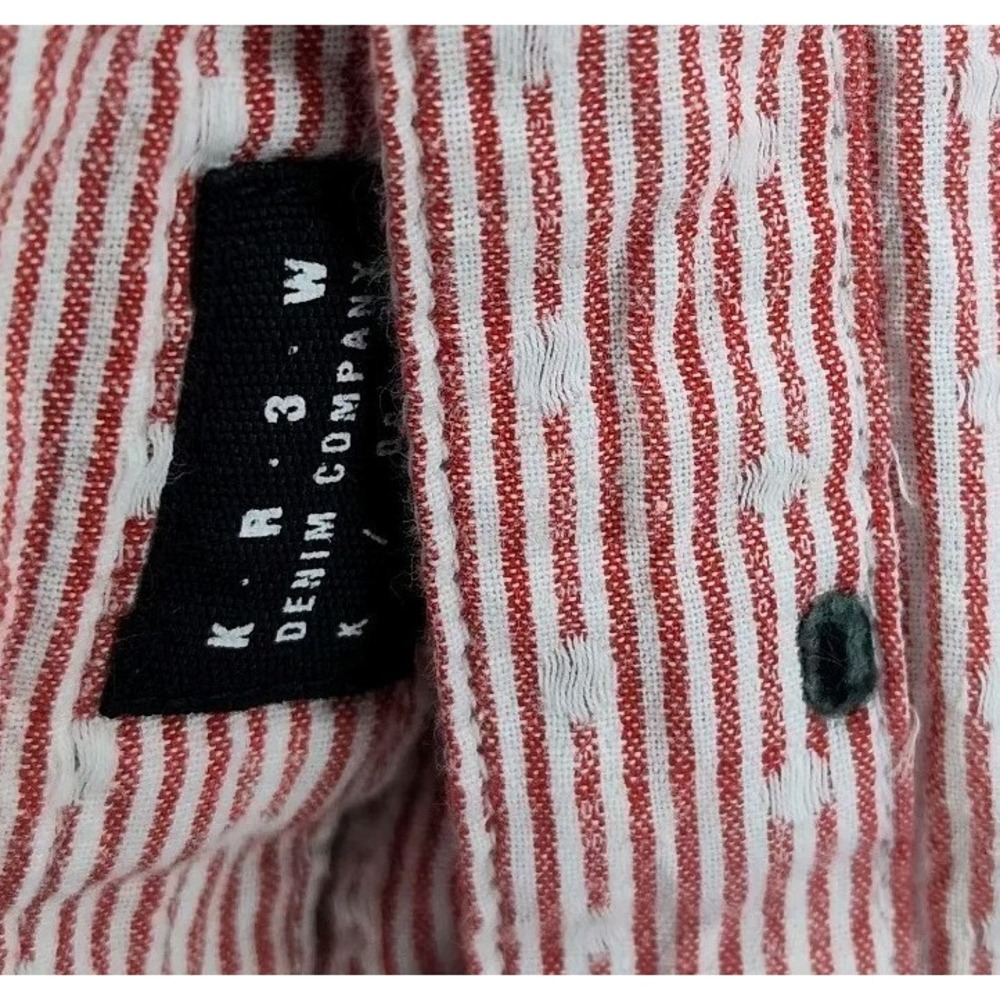 ✅👔🚨🎁🎄Rare KR3W Mens L Buttoned Up Collar Long Sleeve Shirt Red/White 📸SEE📏 - Picture 11 of 16